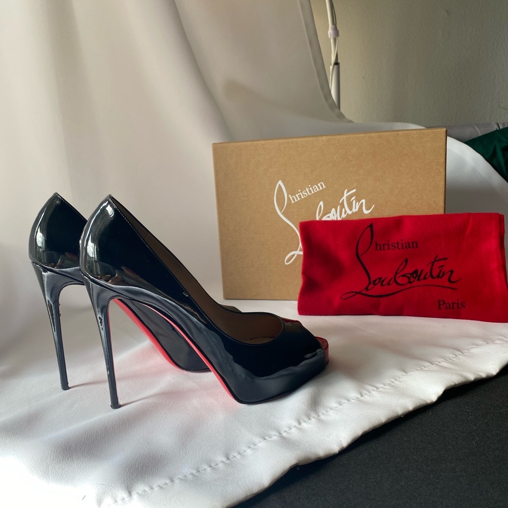 Christian Louboutin Glossy Black Peep Toe Heels
